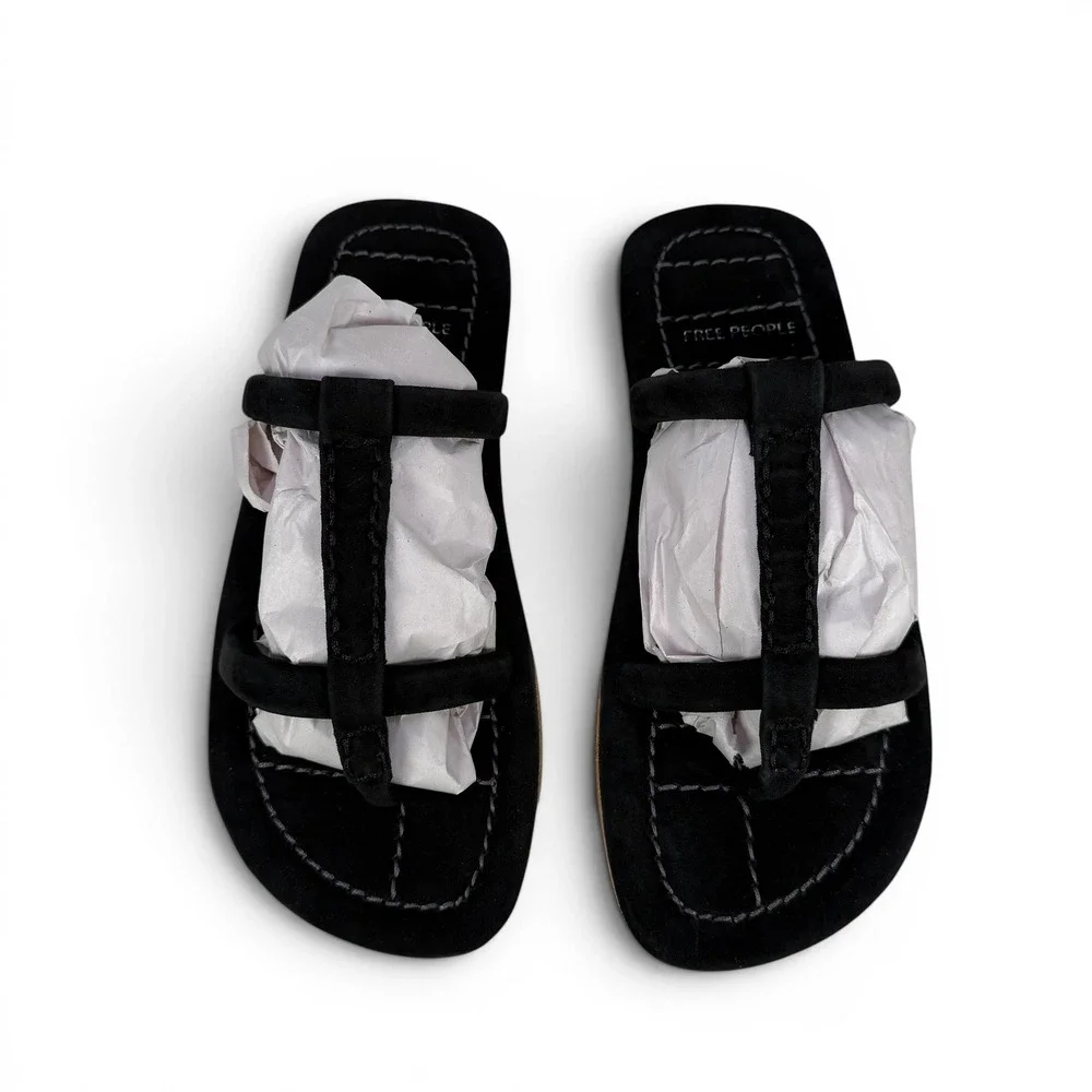 Free People Hadden Sandals Womens 8.5 Black Suede Thong Flat Slides - Picture 3 of 15